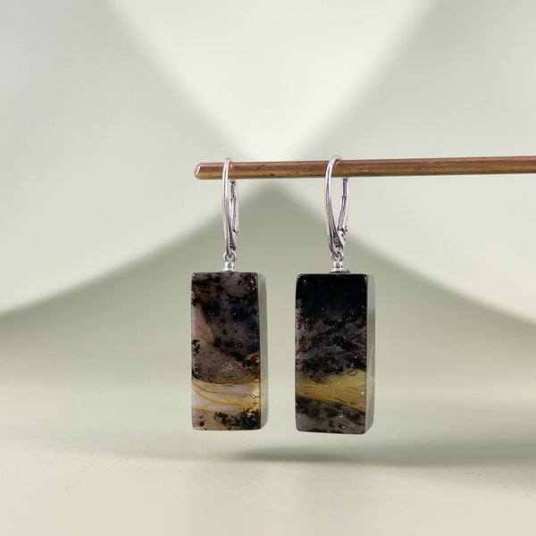 Gintaro auskarai, sidabras 925 "Žalsva upė"