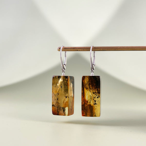 Gintaro auskarai, sidabras 925 "Samanų Paslaptys"