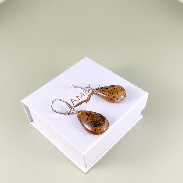 Gintaro auskarai, sidabras 925 "Lašeliukai"