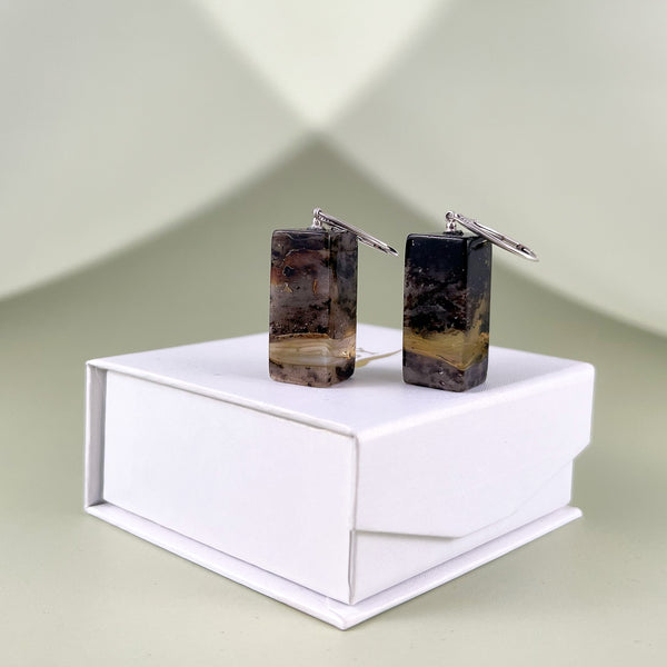 Gintaro auskarai, sidabras 925 "Žalsva upė"