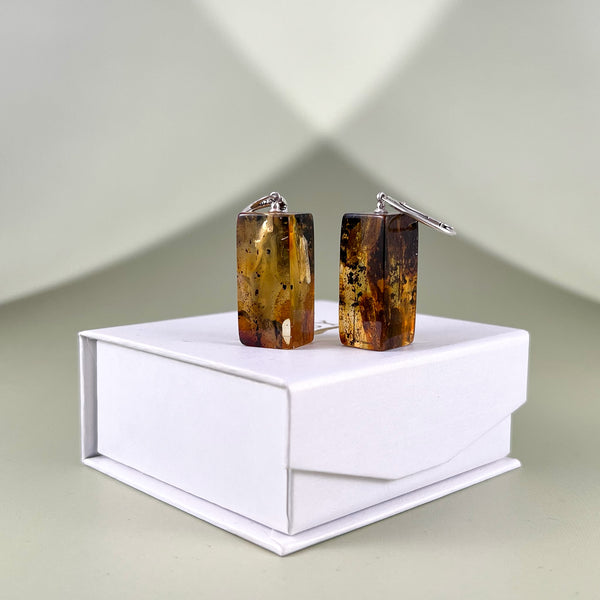 Gintaro auskarai, sidabras 925 "Samanų Paslaptys"