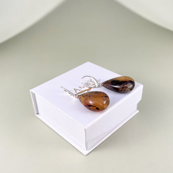 Gintaro auskarai, sidabras 925 "Samanų Glėbys"