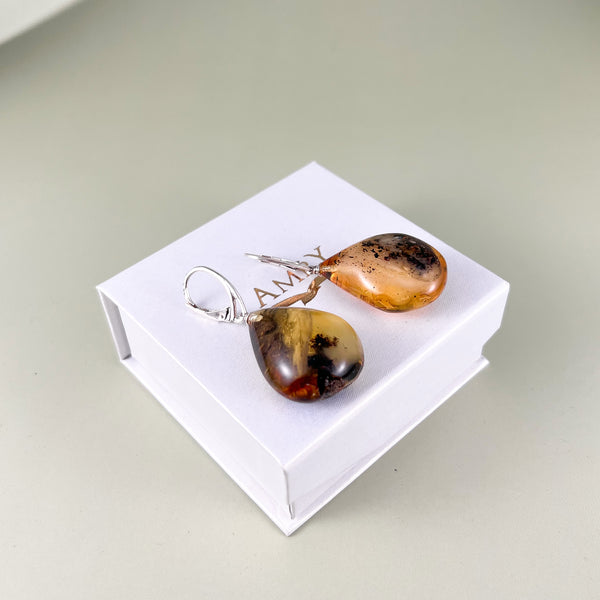 Gintaro auskarai, sidabras 925 "Margosios Versmės"