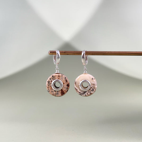 Gintaro auskarai, sidabras 925 "Laimės ratilai"