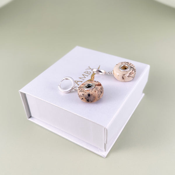 Gintaro auskarai, sidabras 925 "Laimės ratilai"