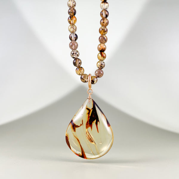 Gintaro vėrinys 46cm, auksuotas sidabras 925 "Gyvybė"