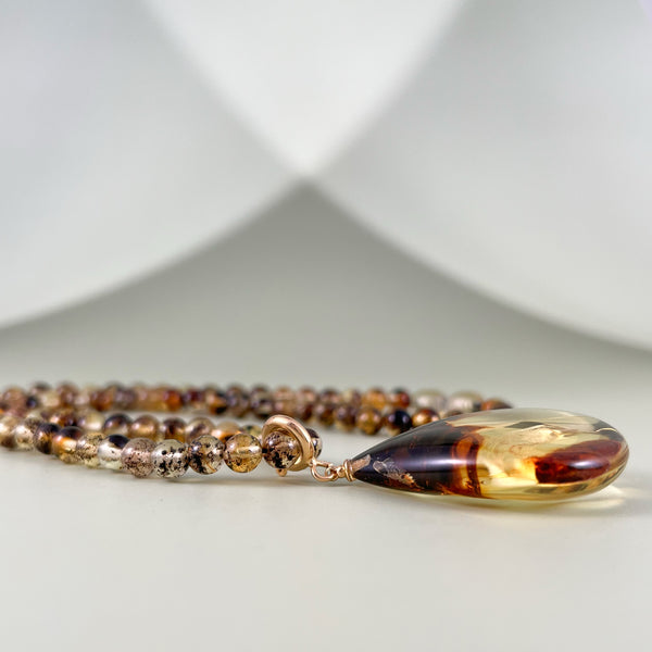 Gintaro vėrinys 46cm, auksuotas sidabras 925 "Gyvybė"