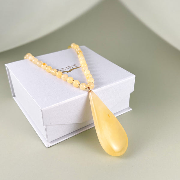 Gintaro vėrinys 54cm, auksuotas sidabras 925 "Karališkas lašas"