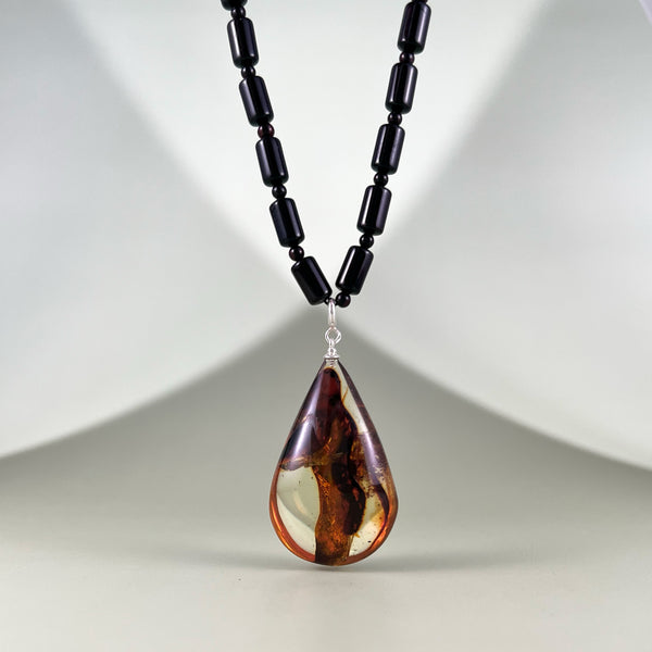 Gintaro vėrinys 49cm, sidabras 925 "Sakų varvėjimas"