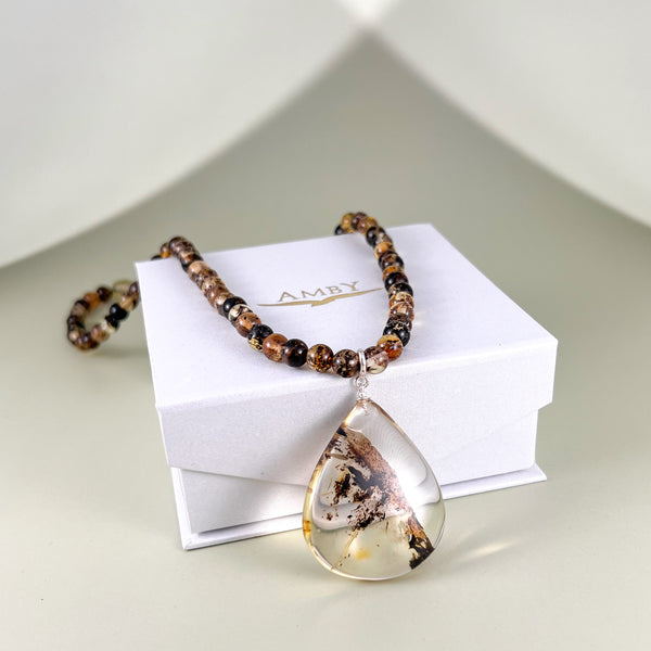 Gintaro vėrinys 45cm, sidabras 925 "Miško kvapas"