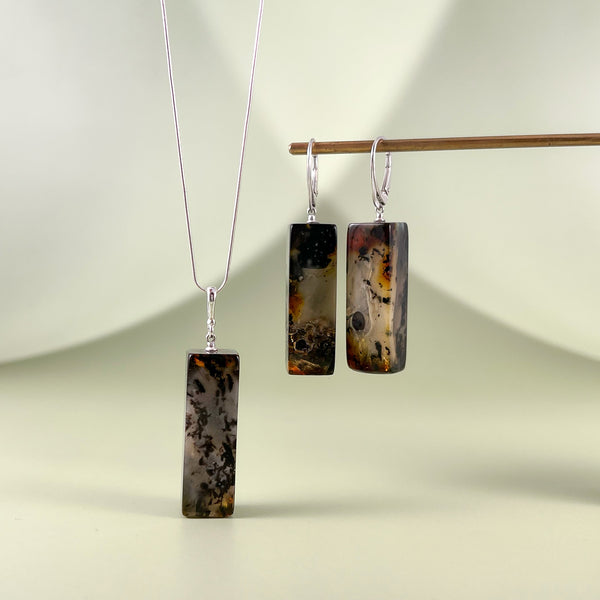 Gintaro rinkinys, sidabras 925 "Tamsus putpeliukas"