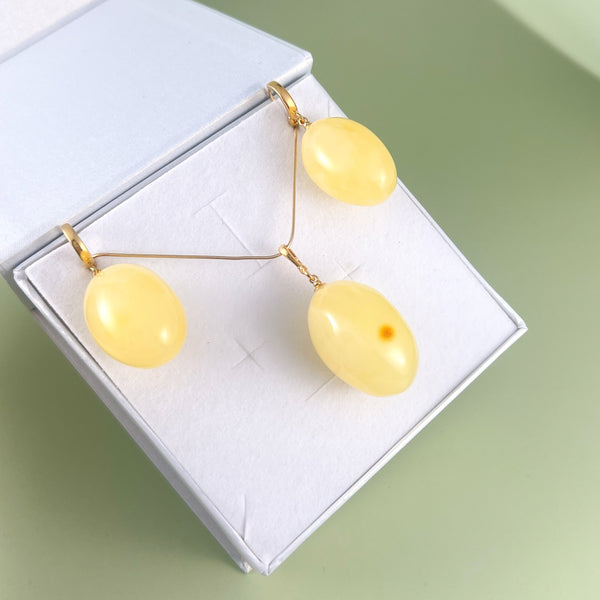 Gintaro rinkinys, auksuotas sidabras 925 "Saulės slyvelės"