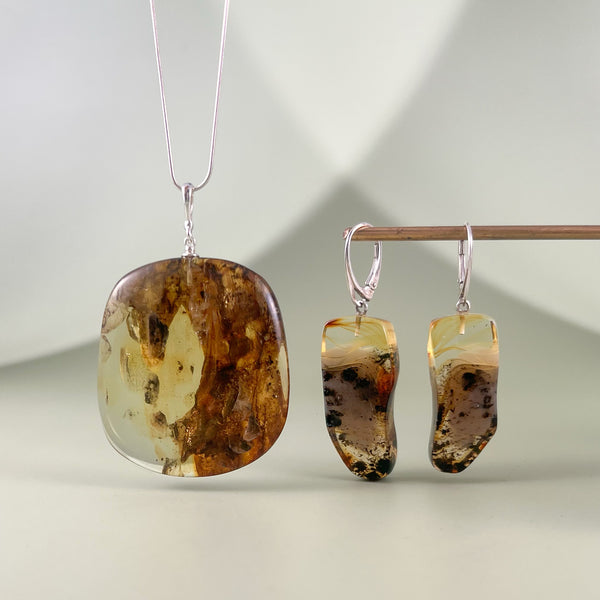 Gintaro rinkinys, sidabras 925 "Horizontai"