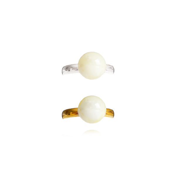 Balto gintaro žiedas, sidabaras arba auksuota sidabras 925 "Sniego rutuliukai"