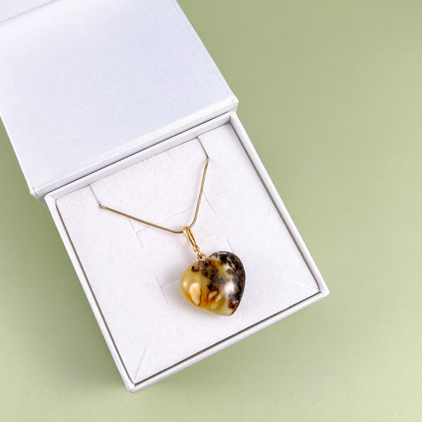 Gintaro širdis, auksuotas sidabras 925 "Meilės pažadas"