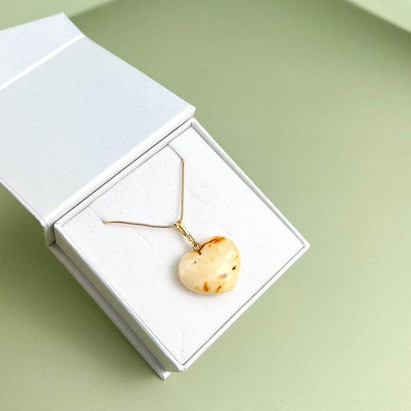 Gintaro širdis, auksuotas sidabras 925 "Amžinas ryšys"