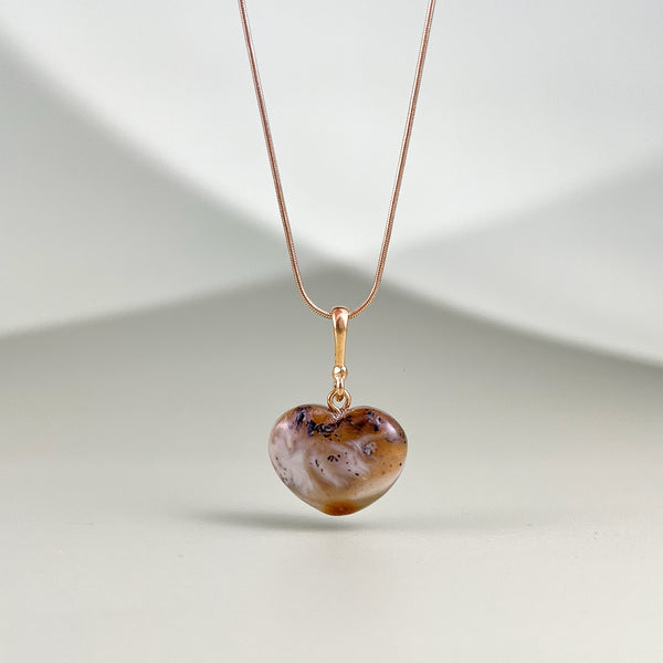 Gintaro širdis, auksuotas sidabras 925 "Peizažas"