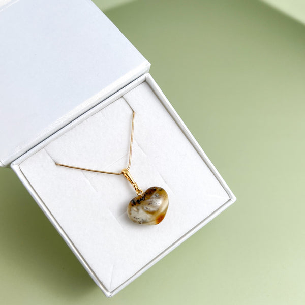 Gintaro širdis, auksuotas sidabras 925 "Peizažas"