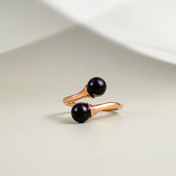 Dvigubas gintaro žiedas, SIDABRAS arba AUKSUOTAS SIDABRAS 925 "Cherry dvigubas"