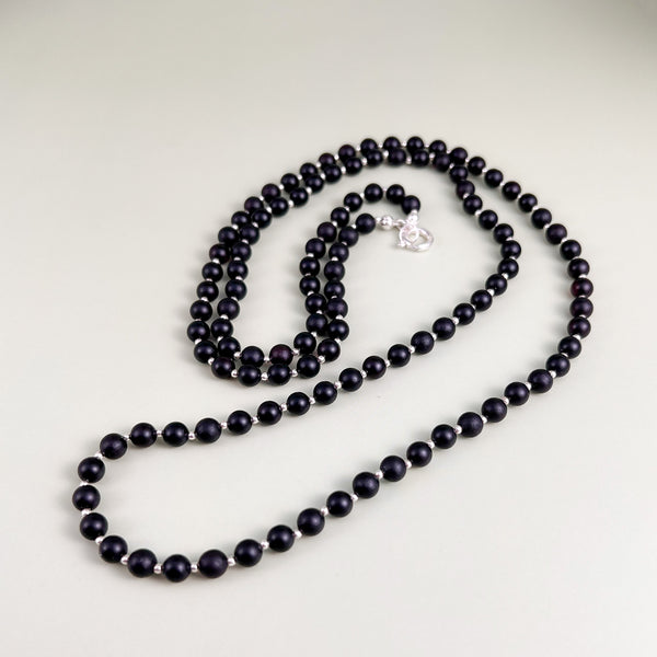 Ilgas juodo gintaro vėrinys 91cm, sidabras 925 "Šešėlis"