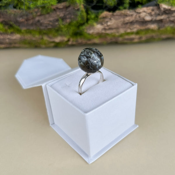 Gintaro žiedas, sidabras 925 "Tamsus peizažas"