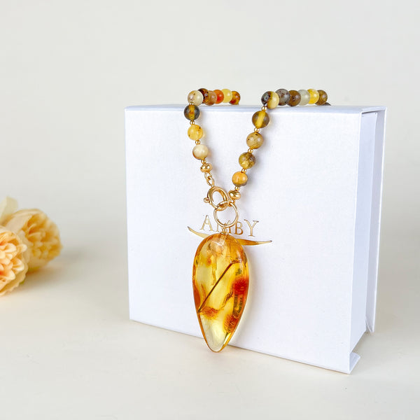 Gintaro vėrinys, auksuotas sidabras 925 , ilgis 50cm "Rainys"