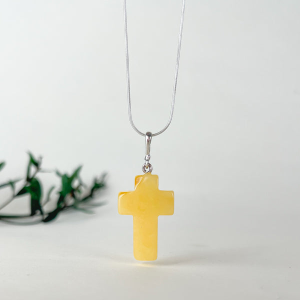 Geltonas gintaro kryželis , sidabras 925 "Malda"