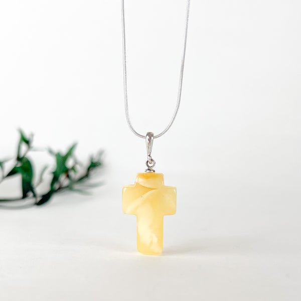 Geltonas gintaro kryželis , sidabras 925 "Viltis"