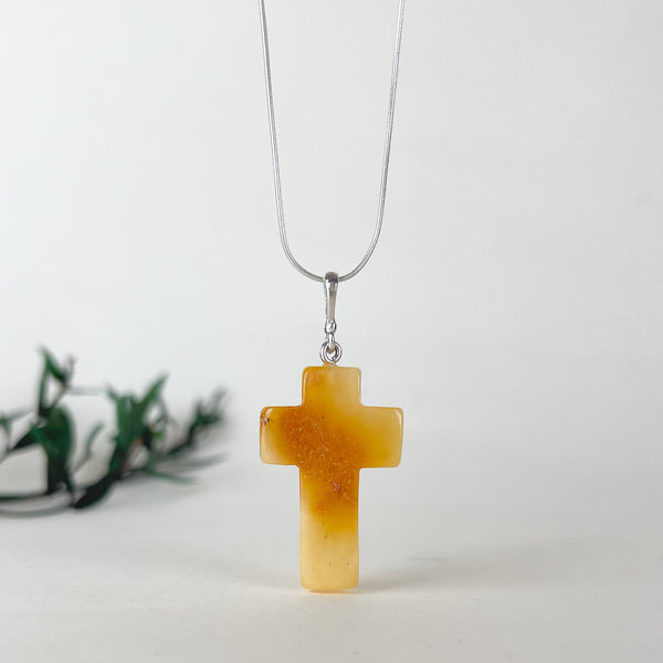 Geltonas gintaro kryželis , sidabras 925 "Šviesa"