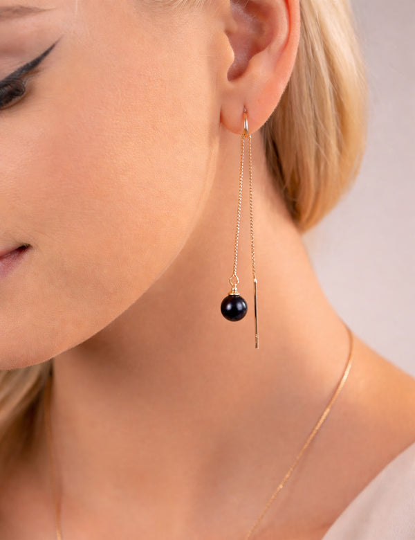 Juodo gintaro auskarai, auksuotas sidabras 925 "Shiny berry"