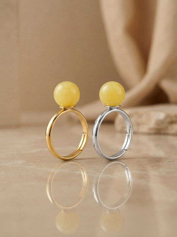 Amber ring, gold-plated silver 925 "Sun landscape"