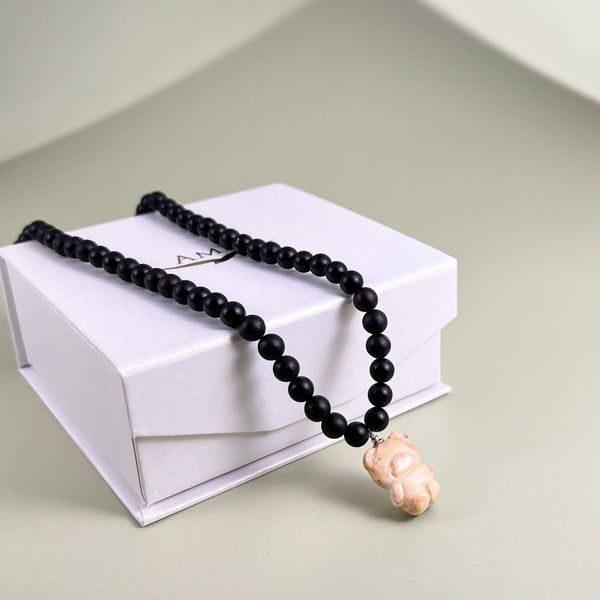 Vaikiškas gintarinis vėrinys 35cm "Laimės meškiukas"