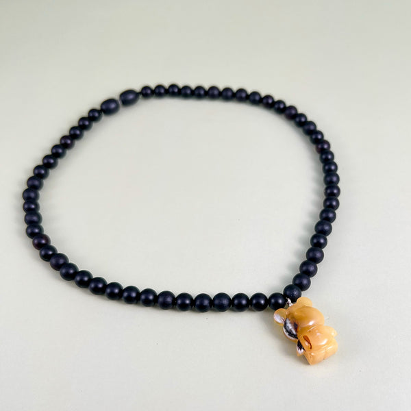 Vaikiškas gintarinis vėrinys 35cm "Ramybės meškiukas"