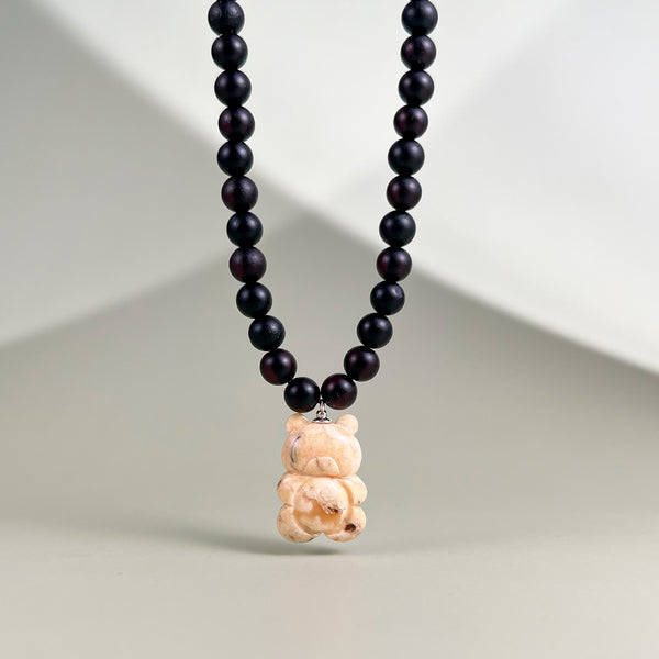 Vaikiškas gintarinis vėrinys 35cm "Nuotaikos meškiukas"