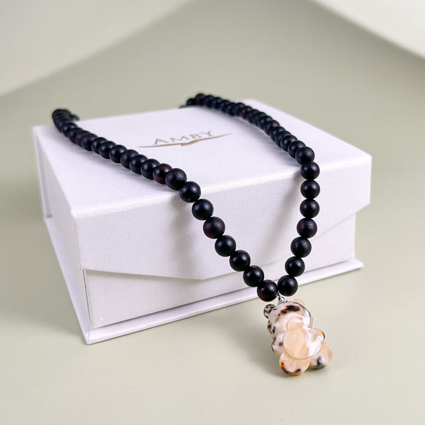 Vaikiškas gintarinis vėrinys 35cm "Drąsos meškiukas"