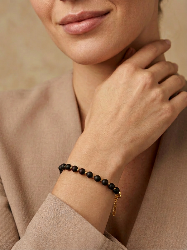 Amber bracelet adjustable length, gold-plated silver 925 "Bellum gold"