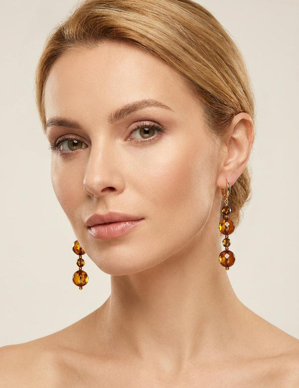 Gintaro auskarai, auksuotas sidabras 925 "Baltijos saulė"