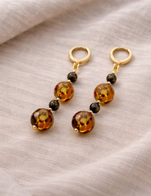 Gintaro auskarai, auksuotas sidabras 925 "Baltijos saulė"