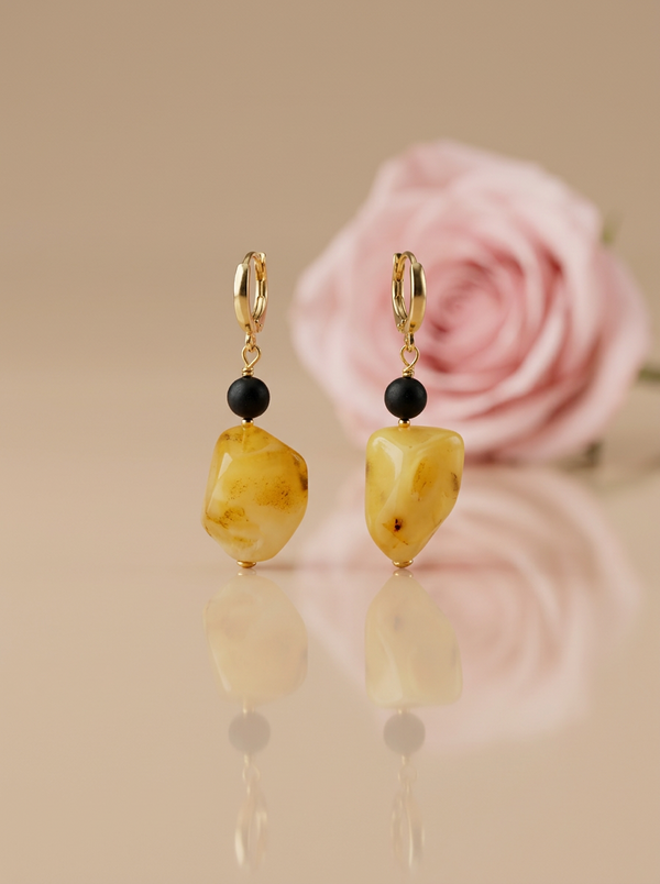 Gintaro auskarai, auksuotas sidabras 925 "Jūros harmonija"