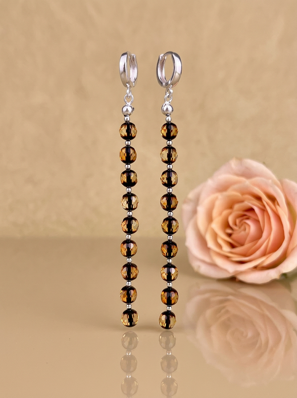 facetuoti_gintaro_auskarai_su_sidabru