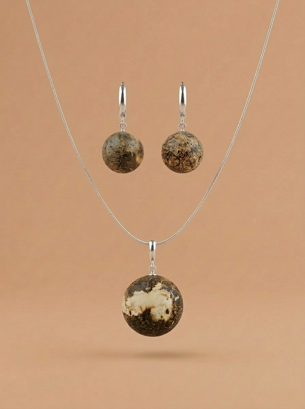 Gintaro rinkinys,  sidabras 925 "Kometos paslaptis"