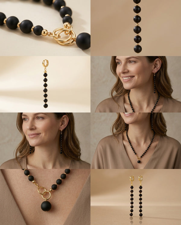 Black amber necklace "Bellum gold"