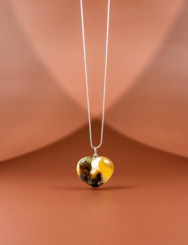 Gintaro širdis, sidabras 925 "Švelni meilė"