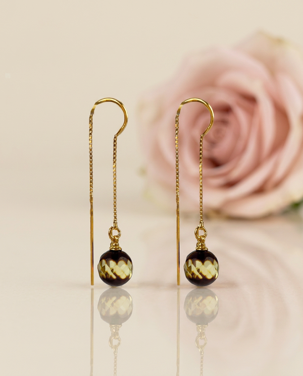 Faceted amber earrings, SILVER or GOLD-PLATED 925 "Shine berry"