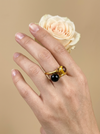 Double faceted amber ring, SILVER or GOLD-PLATED SILVER 925