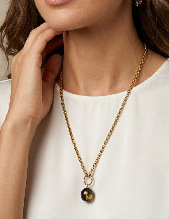 Gintaro vėrinys 62cm, auksuotas sidabras 925 "Gintaro deimantas"