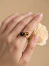 Double faceted amber ring, SILVER or GOLD-PLATED SILVER 925