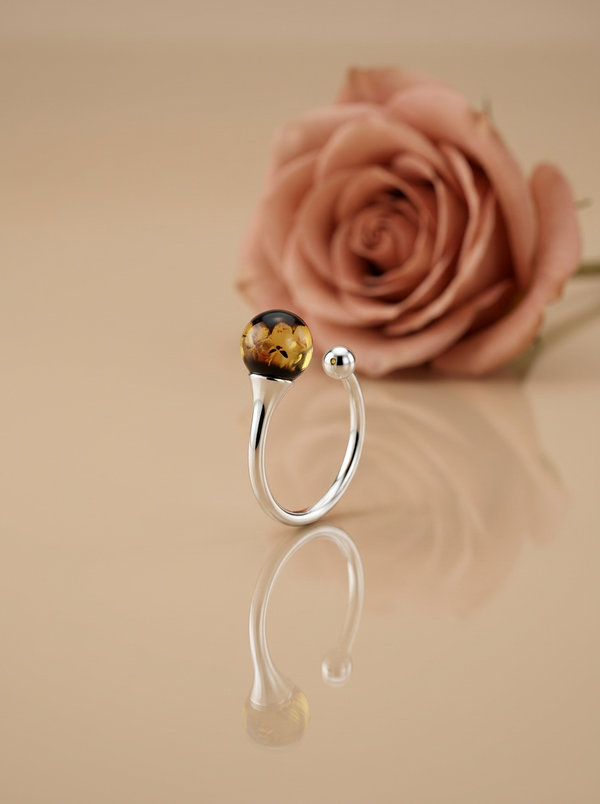 Faceted amber ring, silver or gold-plated silver 925 "Crystals"