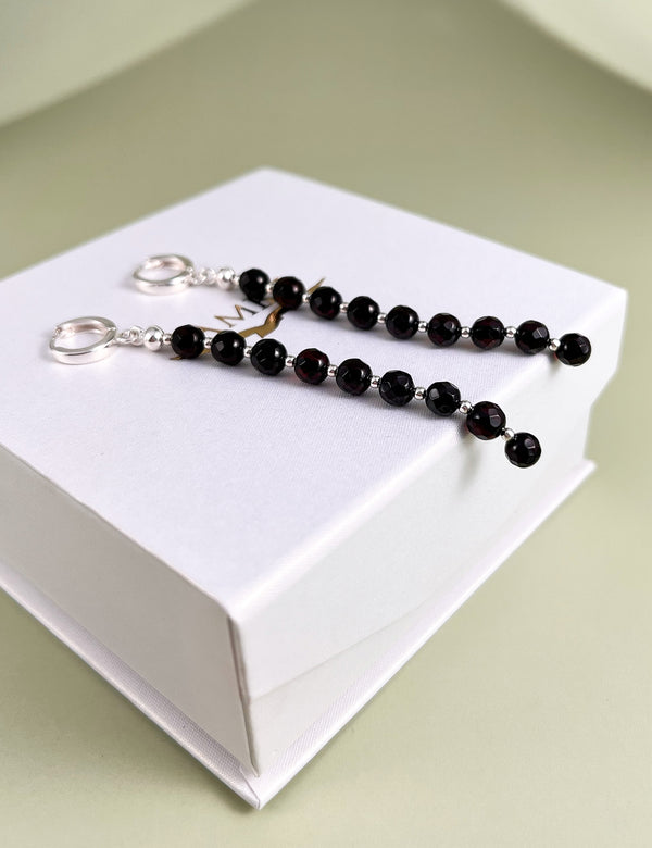 Facetuoto gintaro auskarai, sidabras 925 "Žiba"