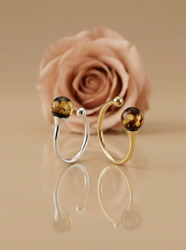 Faceted amber ring, silver or gold-plated silver 925 "Crystals"